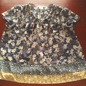 Knox Rose Tasseled Floral Print Blouse Size XL